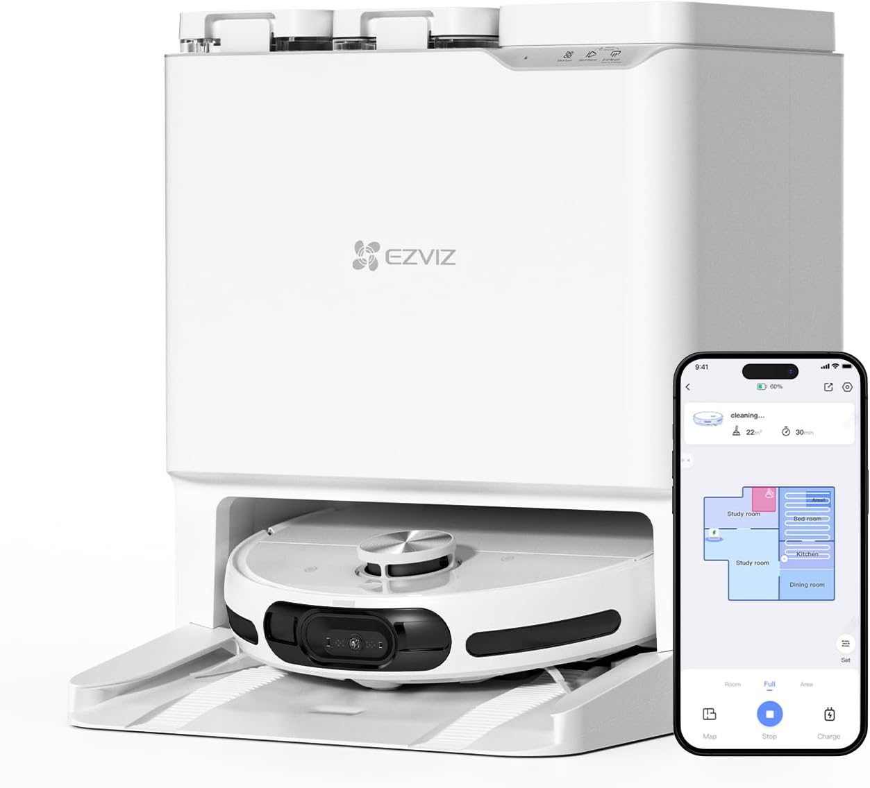 EZVIZ RS20 Pro Robot Aspirapolvere Lavapavimenti Combinato con Funzioni Automatiche di Pulizia, Asciugatura, Ricarica dell'Acqua, 7200 Pa, Navigazione LDS LIDAR & Laser 3D Strutturato, WiFi/Alexa EZVIZ RS20 Pro Robot Aspirapolvere Lavapavimenti Combinato con Funzioni Automatiche di Pulizia, Asciugatura, Ricarica dell'Acqua, 7200 Pa, Navigazione LDS LIDAR & Laser 3D Strutturato, WiFi/Alexa